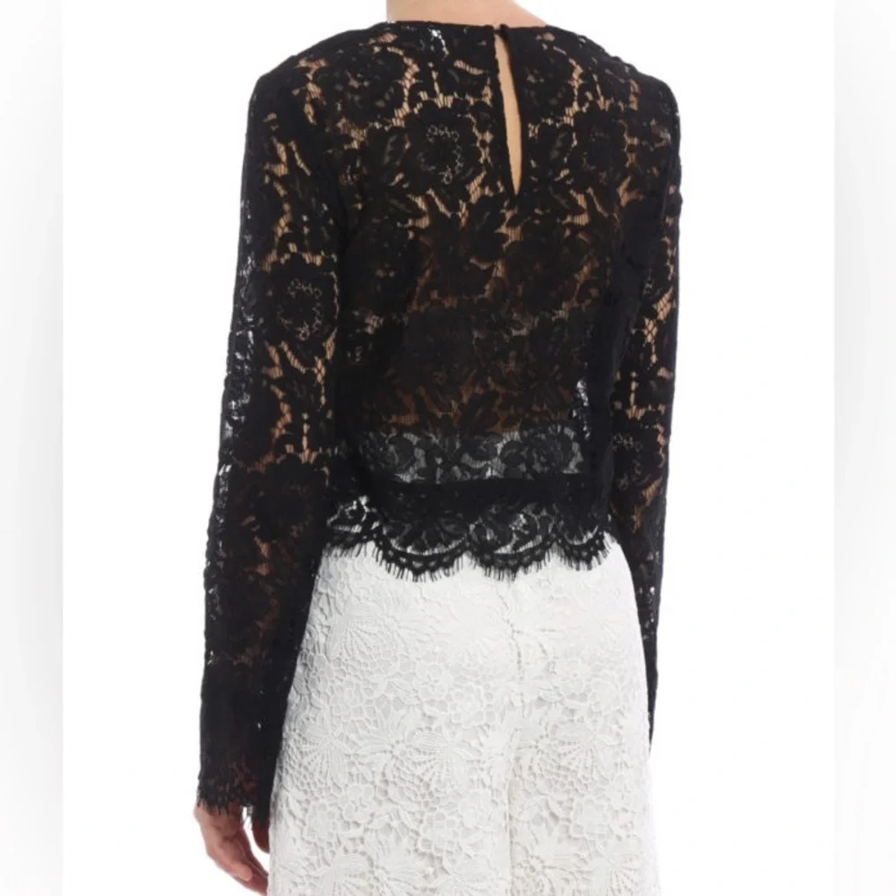 DIANE VON FURSTENBERG Blouse Yeva Long Sleeve Lace Top Black Size 0  MSRP $458